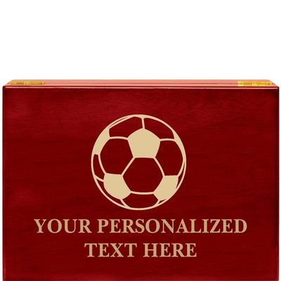 Crown Awards Soccer Rosewood Humidor Gift, Customize with Your Own Text Engraving