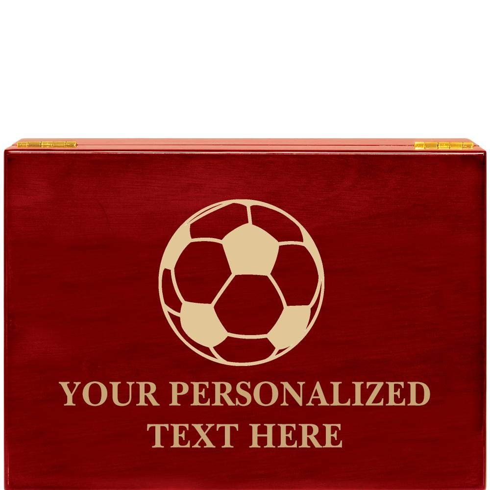 Crown Awards Soccer Rosewood Humidor Gift, Customize with Your Own Text Engraving