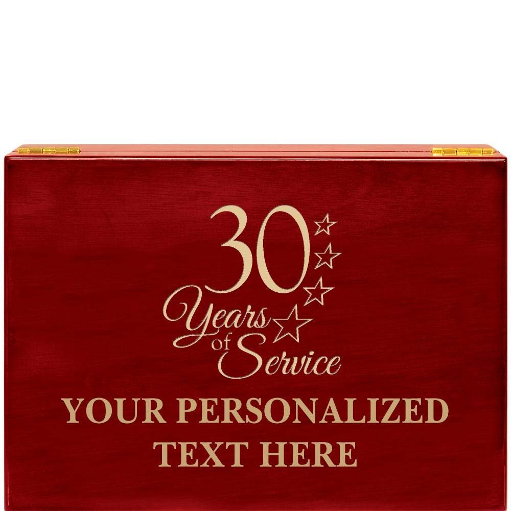 Crown Awards 30 Years of Service Rosewood Humidor Gift, Customize with Your Own Text Engraving
