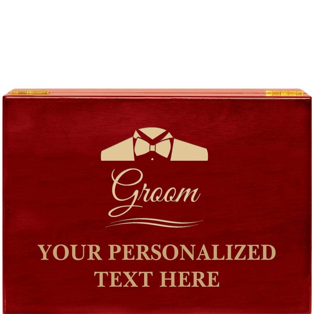 Crown Awards Groom Rosewood Humidor Gift, Customize with Your Own Text Engraving