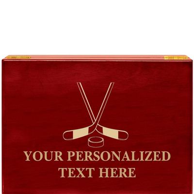 Crown Awards Hockey Rosewood Humidor Gift, Customize with Your Own Text Engraving