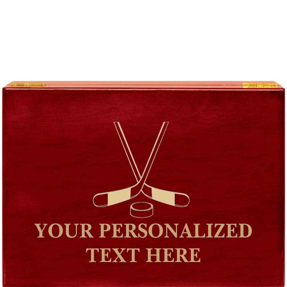 Crown Awards Hockey Rosewood Humidor Gift, Customize with Your Own Text Engraving