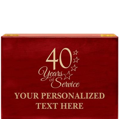 Crown Awards 40 Years of Service Rosewood Humidor Gift, Customize with Your Own Text Engraving