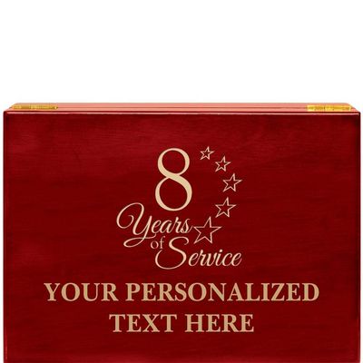 Crown Awards 8 Years of Service Rosewood Humidor Gift, Customize with Your Own Text Engraving