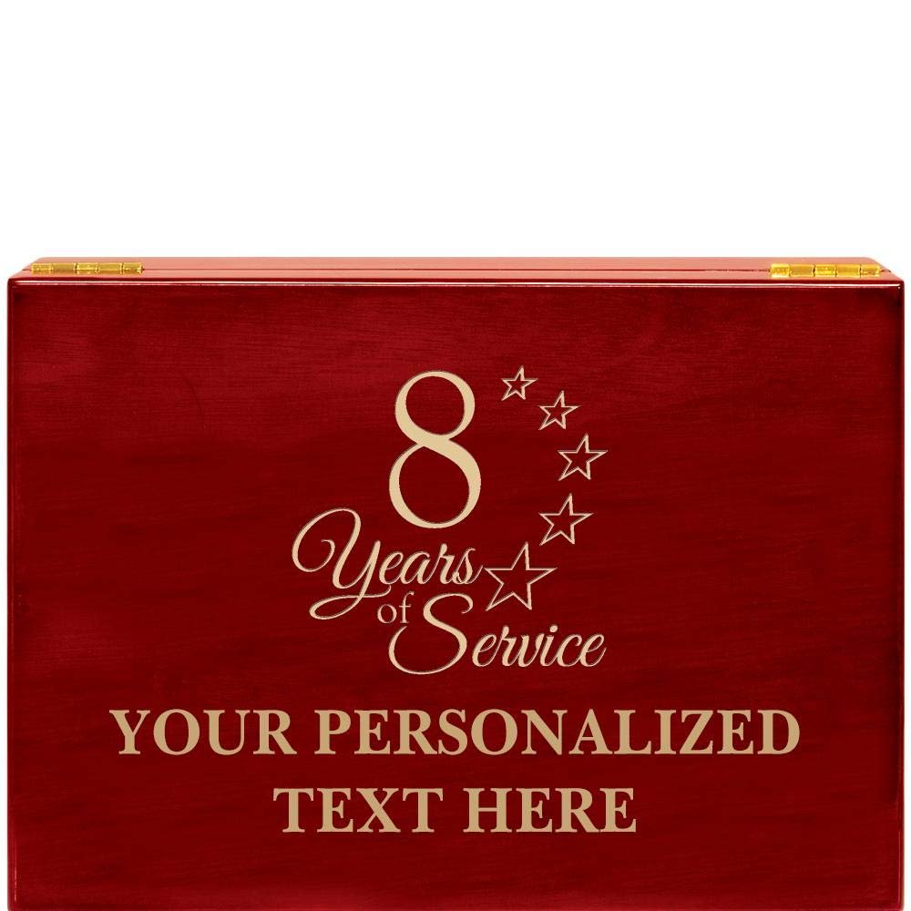 Crown Awards 8 Years of Service Rosewood Humidor Gift, Customize with Your Own Text Engraving