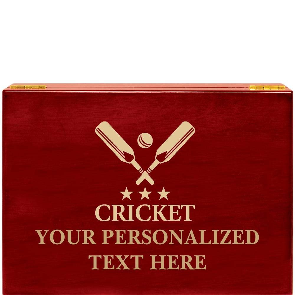 Crown Awards Cricket Rosewood Humidor Gift, Customize with Your Own Text Engraving Prime