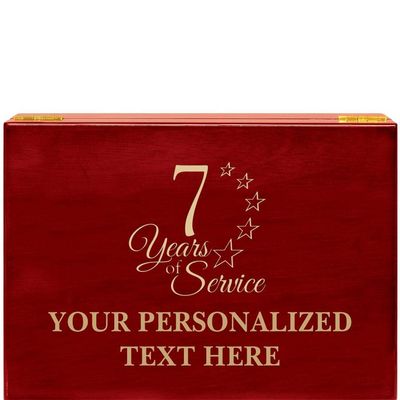 Crown Awards 7 Years of Service Rosewood Humidor Gift, Customize with Your Own Text Engraving