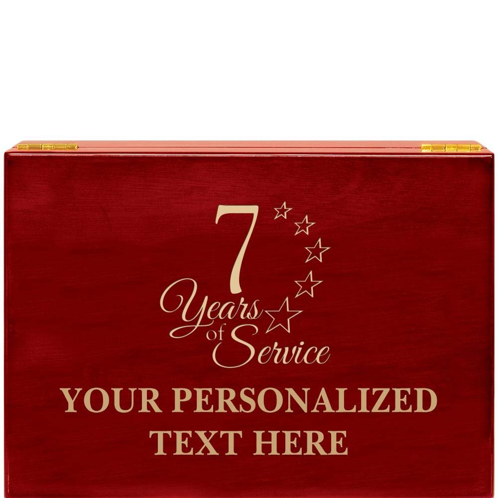 Crown Awards 7 Years of Service Rosewood Humidor Gift, Customize with Your Own Text Engraving