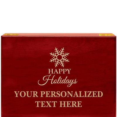 Crown Awards Happy Holidays Rosewood Humidor Gift, Customize with Your Own Text Engraving