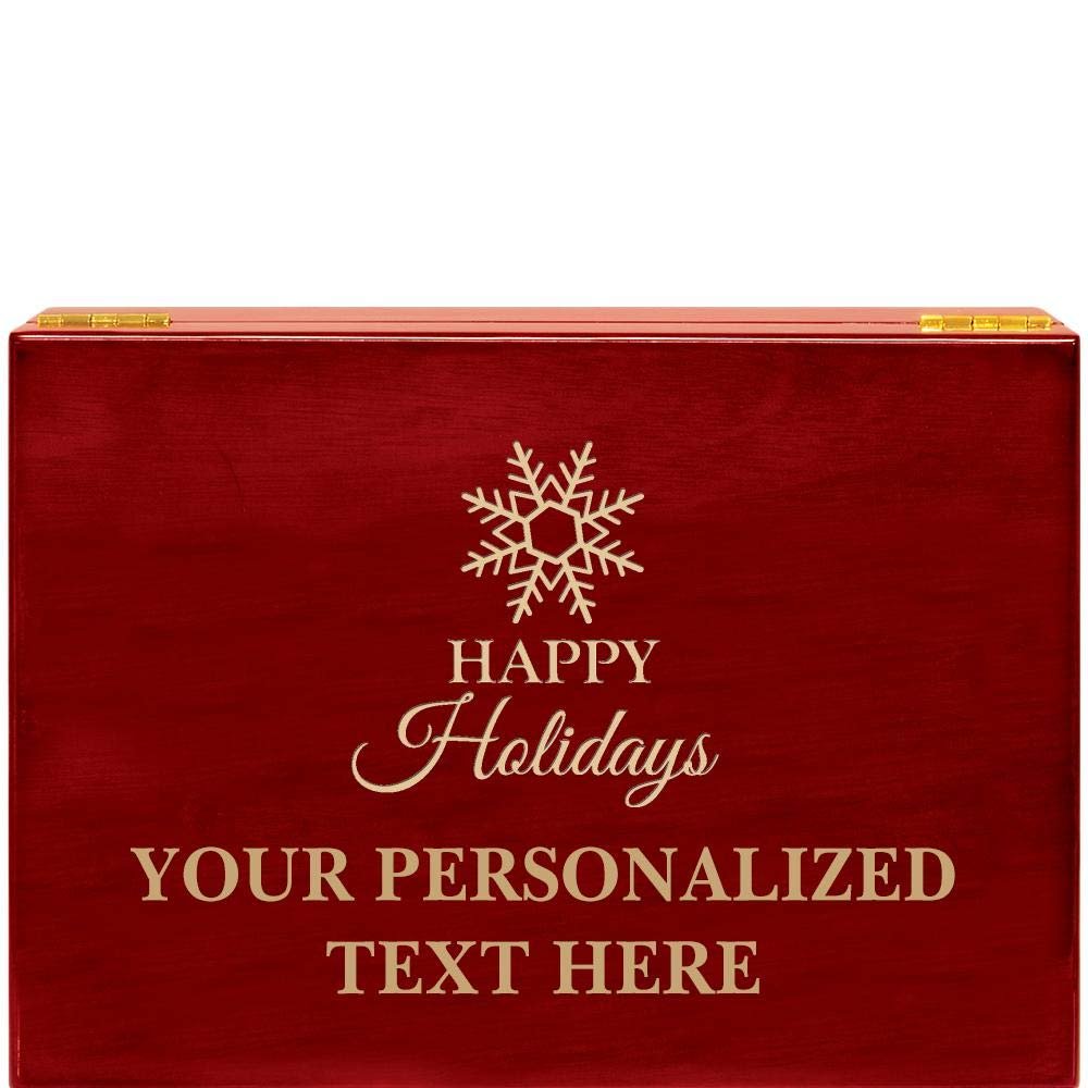 Crown Awards Happy Holidays Rosewood Humidor Gift, Customize with Your Own Text Engraving