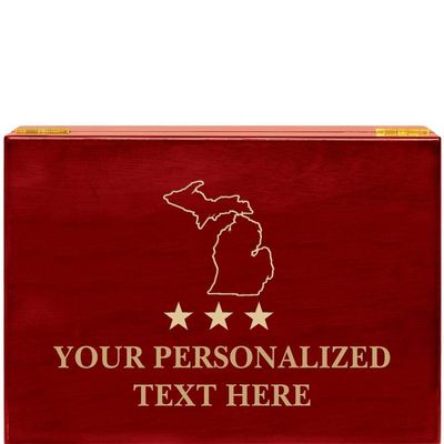 Crown Awards Michigan Rosewood Humidor Gift, Customize with Your Own Text Engraving