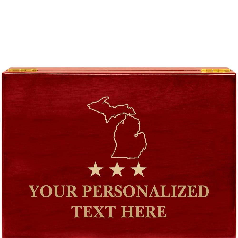 Crown Awards Michigan Rosewood Humidor Gift, Customize with Your Own Text Engraving