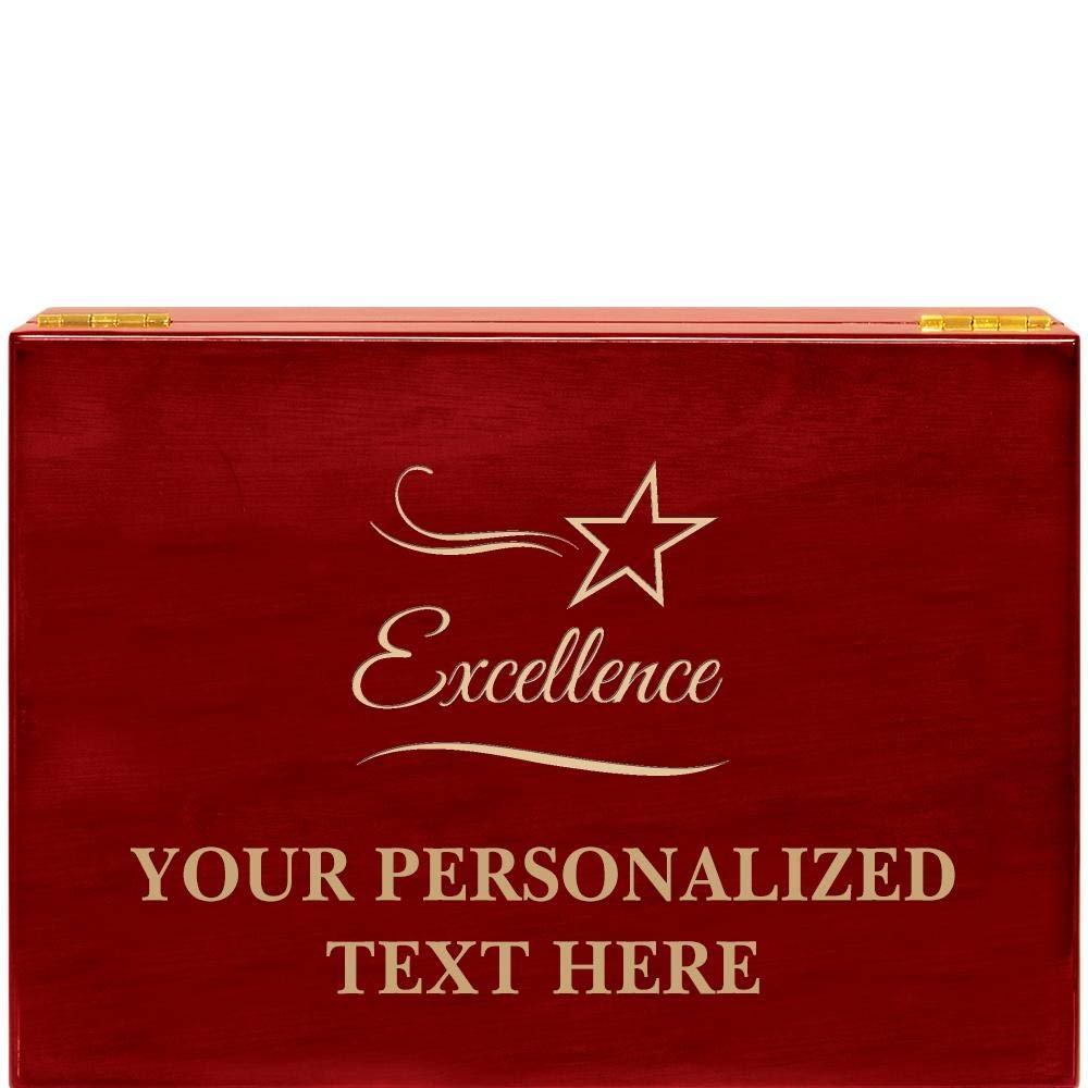 Crown Awards Excellence Rosewood Humidor Gift, Customize with Your Own Text Engraving