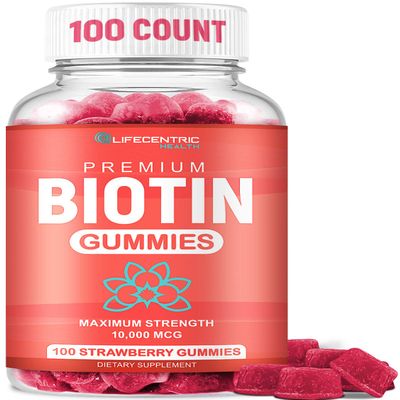 LifeCentric Health Biotin Gummies for Adults | Max Strength Biotin 10000mcg | Chewable Biotin Supplement for Women and Men | 100 Count Vegan Hair Gummies for Hair Skin and Nails