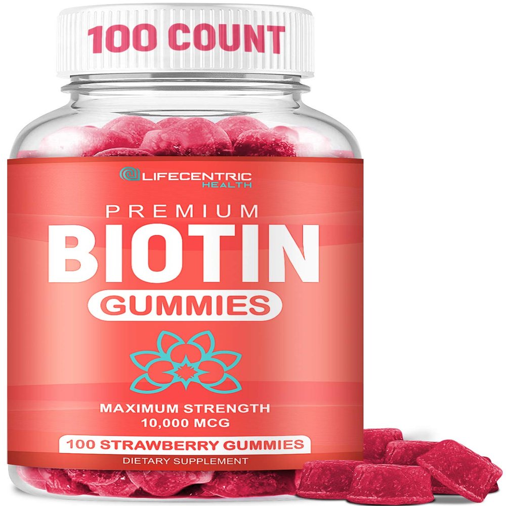 LifeCentric Health Biotin Gummies for Adults | Max Strength Biotin 10000mcg | Chewable Biotin Supplement for Women and Men | 100 Count Vegan Hair Gummies for Hair Skin and Nails