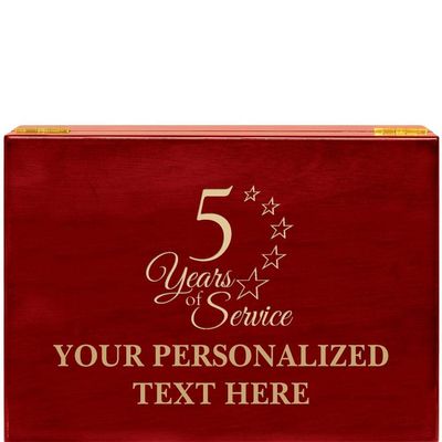 Crown Awards 5 Years of Service Rosewood Humidor Gift, Customize with Your Own Text Engraving Prime