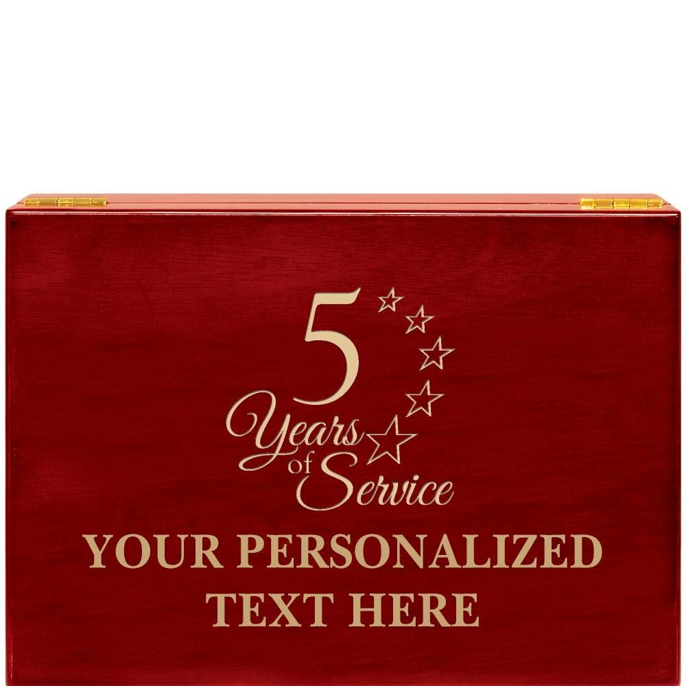 Crown Awards 5 Years of Service Rosewood Humidor Gift, Customize with Your Own Text Engraving Prime