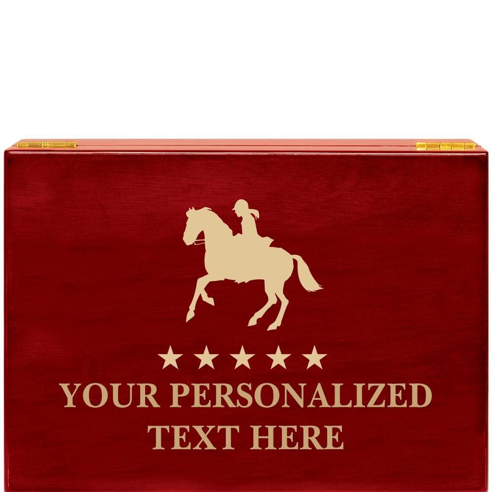 Crown Awards Equestrian Horse Rosewood Humidor Gift, Customize with Your Own Text Engraving