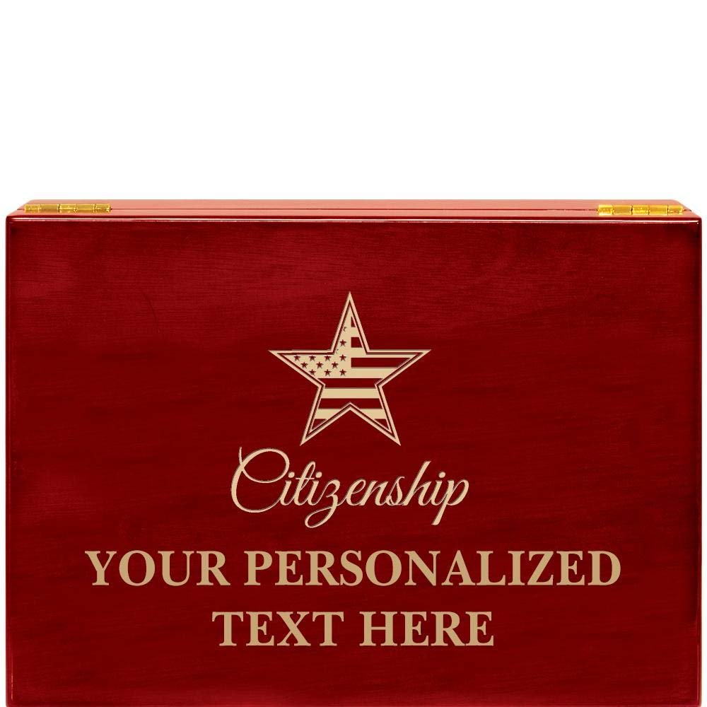 Crown Awards Citizenship Rosewood Humidor Gift, Customize with Your Own Text Engraving
