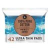 L. Ultra Thin Unscented Pads with Wings, Super Absorbency, 42 Ct, 100% Pure Cotton Chlorine Free Top Layer (Packaging May Vary) view 1