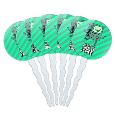Adventure Time BMO Play Video Games Cupcake Picks Toppers Decoration Set of 6