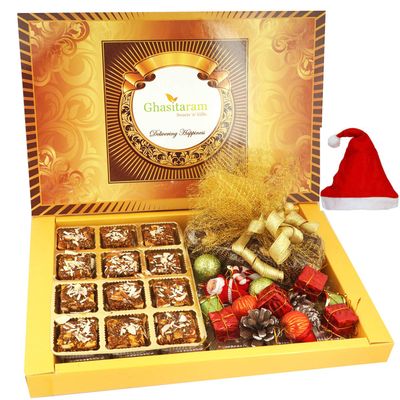 Ghasitaram Gifts Christmas Gifts Big Box of Sugarfree Figs and Dates Bites, Plum Cake and Christams Decor