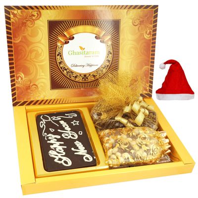 Ghasitaram Gifts Christmas Gifts Big Box of New Year Chocolate Bar, Plum Cake and Nutties