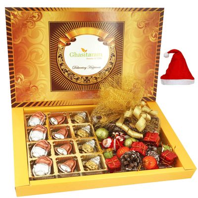 Ghasitaram Gifts Christmas Gifts Big Box of Christmas Sheen Chocolates, Plum Cake and Christmas Decor