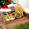 Ghasitaram Gifts Christmas Gifts Striped Wooden Serving Tray with Plum Cake and 6 pcs Christmas Chocolates view 1
