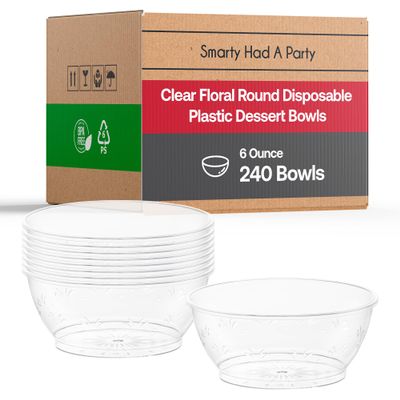 Elegant Disposable Plastic Bowls 240 Pcs - 5 oz Heavy Duty Fancy Round Clear Salad Soup Bowls Dessert Bowls Party Set For Wedding, Christmas, Thanksgiving, Birthday & All Occasions