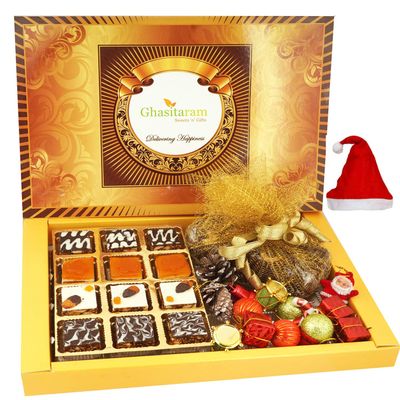 Ghasitaram Gifts Christmas Gifts Big Box of Chooclate Dryfruit Bites, Plum Cake and Christmas Decor