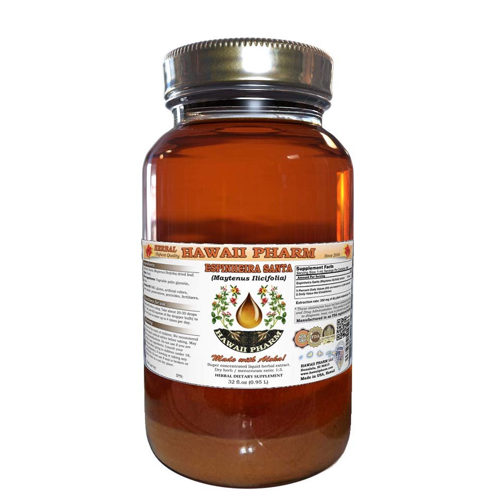 Hawaii Pharm LLC Espinheira Santa, Cancerosa (Maytenus Ilicifolia) Tincture Dried Leaf Liquid Extract, Espinheira Santa, Herbal Supplement 32 oz