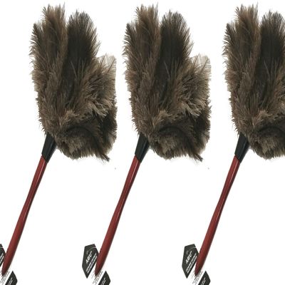 3-Pack Ostrich Feather Dusters, 14.5-inch with Wooden Handle for Gentle Cleaning (36 cm)