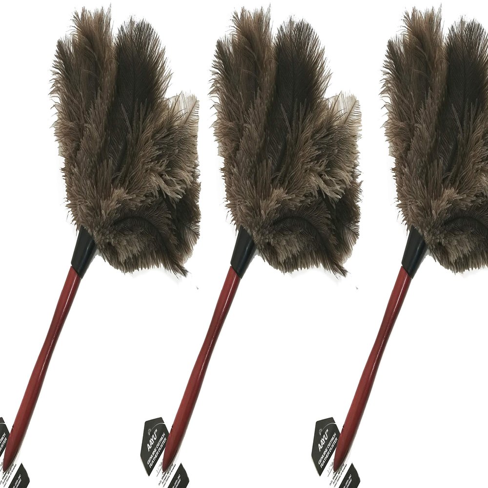 3-Pack Ostrich Feather Dusters, 14.5-inch with Wooden Handle for Gentle Cleaning (36 cm)