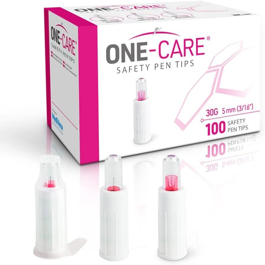 ONE-CARE Safety Pen Tips, 30G x 5mm, Box of 100 pcs