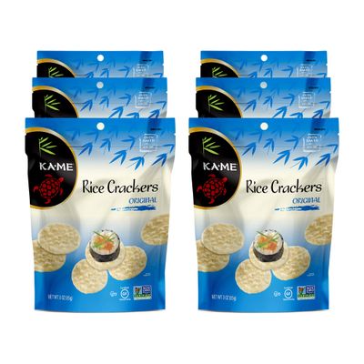 KA-ME Gluten-Free Original Rice Crackers Plain 3.5 oz(Pack of 6), Certified Gluten Free Crackers, No Artificial Flavors/Colors, Non GMO Snacks, Served with Asian Salmon, Cream Cheese, Egg & Tuna Salad, Asian Guacamole, Hummus & Many More