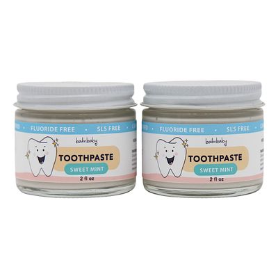 Kids All Natural Fluoride Free Toothpaste  SLS Free Toothpaste with Xylitol, Vegan Gluten Free, Glass Jar Zero Waste Teeth Paste (2-PK, Mint)