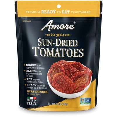 Amore Vegan Sun Dried Tomatoes - Non GMO Certified Ready-to-Eat Herb Infused Vegetables In Resealable Bags 4.4 Ounce (Pack of 10)