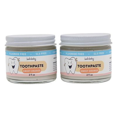 Kids All Natural Fluoride Free Toothpaste  SLS Free Toothpaste with Xylitol, Vegan Gluten Free, Glass Jar Zero Waste Teeth Paste (Orange, 2-Pack)