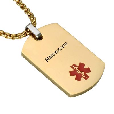 LiFashion LF Stainless Steel Naltrexone Medical Alert Dog Tag ID Pendant Caduceus necklace for Men Women Teens Health Alert Monitoring Systems,Gold