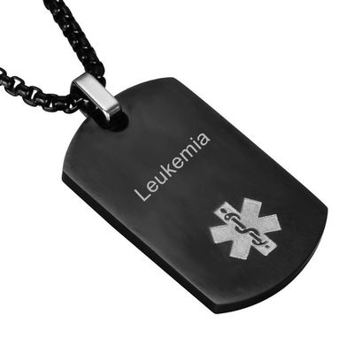 LiFashion LF Stainless Steel Leukemia Medical Alert Dog Tag ID Pendant Caduceus Necklace for Men Women Teens Health Alert Monitoring Systems,Black