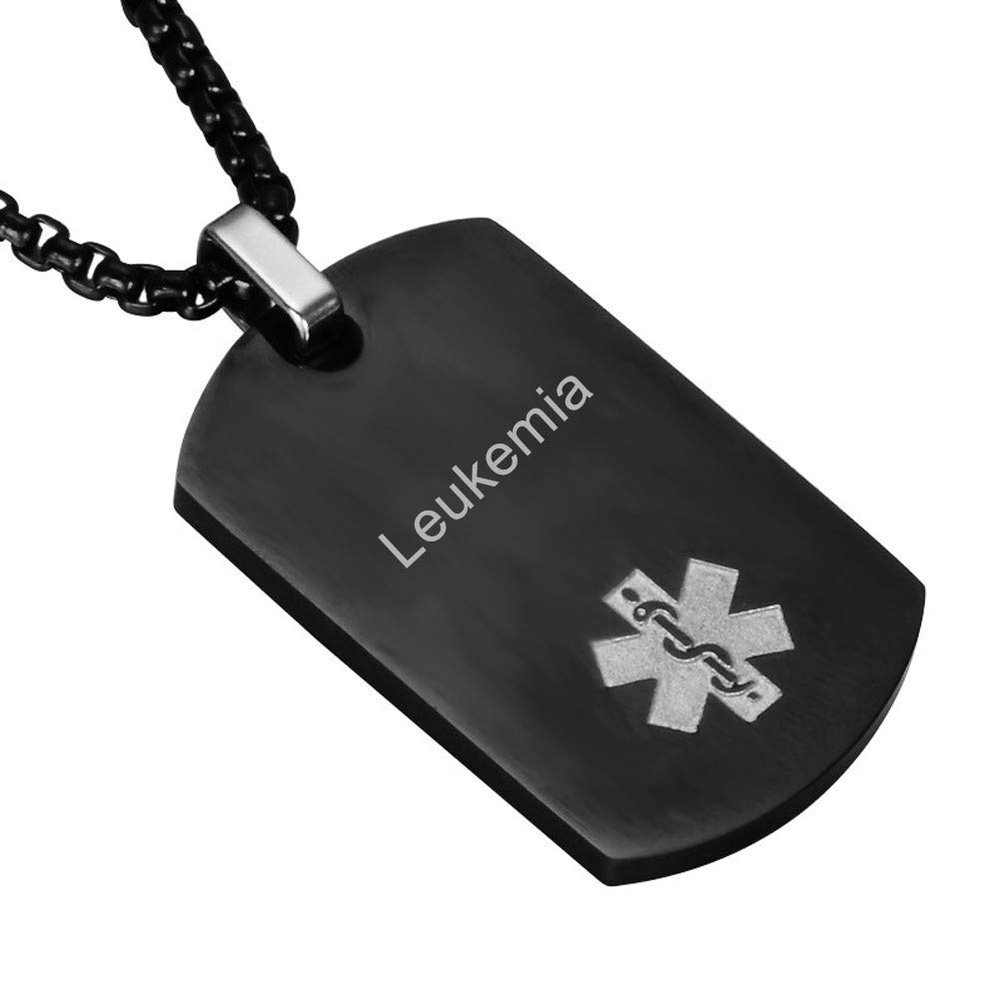 LiFashion LF Stainless Steel Leukemia Medical Alert Dog Tag ID Pendant Caduceus Necklace for Men Women Teens Health Alert Monitoring Systems,Black