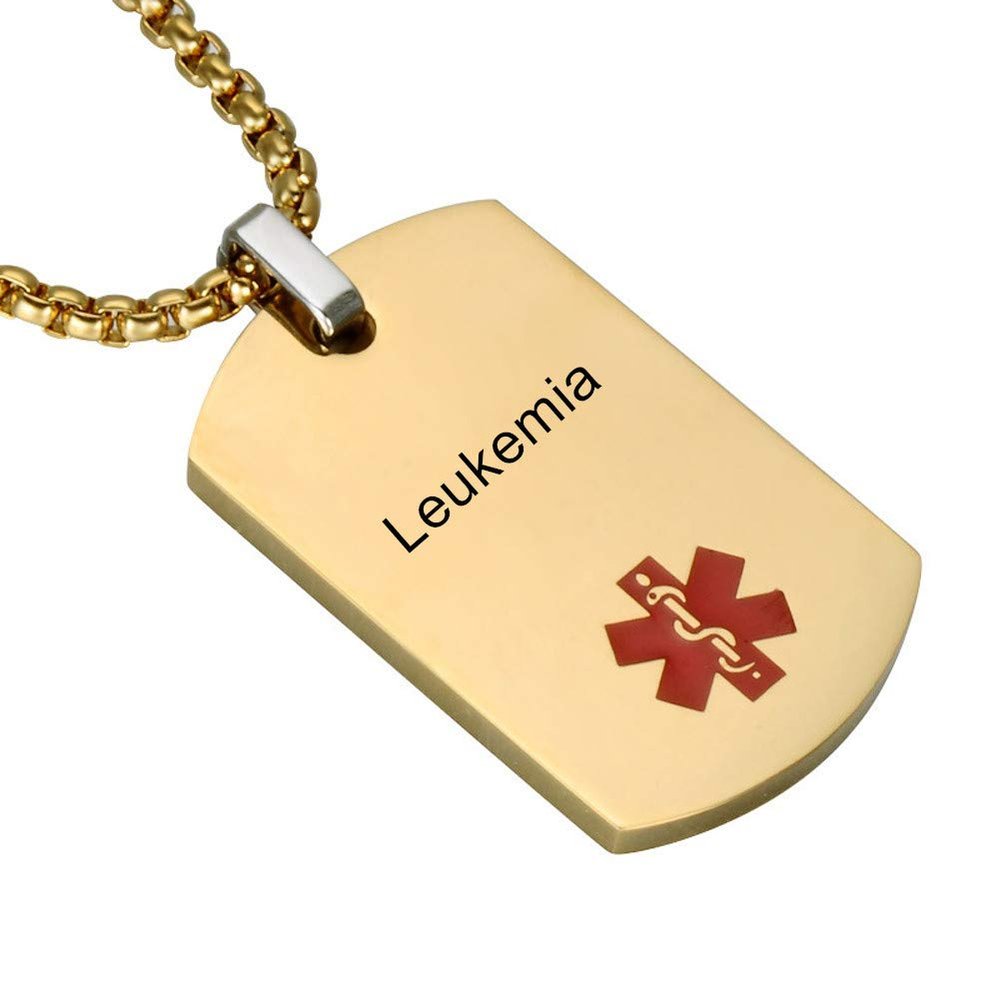 LiFashion LF Stainless Steel Leukemia Medical Alert Dog Tag ID Pendant Caduceus Necklace for Men Women Teens Health Alert Monitoring Systems,Gold