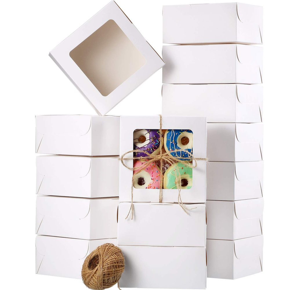 50 Pieces Bakery Box with Window Cookie Boxes Mini Kraft Boxes Gift for Pastries, Candy, Pie, Cupcakes, Soap Packaging for Homemade Soap(White,6.3 x 6.3 x 3 Inch)