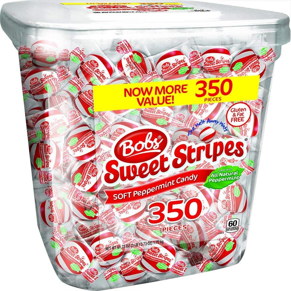 Bob's Mints 's Sweet Stripes Soft Peppermint Candy, 350 Count, 61.73 Ounces (2 Pack (350 Count))