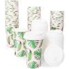 BLUE PANDA Disposable Coffee Cups with Lids - 16 Oz, 48 Count, Tropical Green Leaf Design - Paper Cups to Go for Parties & Travel - Leak Proof & Compostable view 1