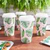 BLUE PANDA Disposable Coffee Cups with Lids - 16 Oz, 48 Count, Tropical Green Leaf Design - Paper Cups to Go for Parties & Travel - Leak Proof & Compostable view 2
