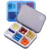 2PCS Portable Travel Pill Organizer Case for Pocket or Purse Cute Small Daily High Quality Pill Box Blue+ Grey(6 Compartments)