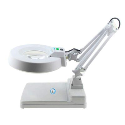 Electronic LED Desk Lamp Magnifier Adjustable Magnifying Inspection Tool (White, 20X Magnifying)
