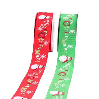 Trimming Shop Christmas Grosgrain Ribbon Xmas Holiday Printed Snowflake Snowman Ribbons for Gift Wrapping, Festive Decoration (25mm x 20 Yards, Red & Green, 2 Rolls)